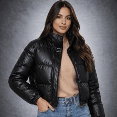 Imagem de Blusa De Frio Feminina Jaqueta Couro Casaco Cropped Puffer - Mitchell,