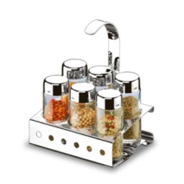 Imagem de Porta Condimentos de Vidro 7 Peças com Tampa e Suporte Inox - Brinox