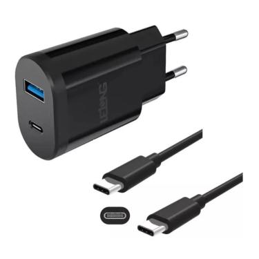 Imagem de Carregador para Smartphone MDM Compatível com Iphone Samsung e Xiaomi Carregamento Rápido 20W Preto com Cabos Type-C