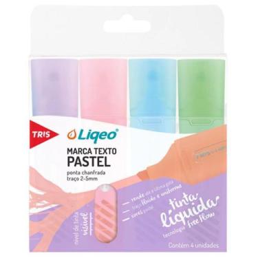 Imagem de Marca Texto Liqeo Flat Pastel Estojo C/4 Cores Tris