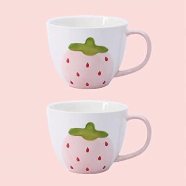 Imagem de Canecas de 2 Peças Café de Porcelana Coloridas,Morango,500ml