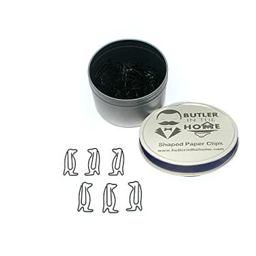 Imagem de Butler in the Home Animal Pinguim Shaped Paper Clips in the Silver Tin and Silver Gift Box Great for Paper Clip Collectors or Animal Lovers, Black 100 Count