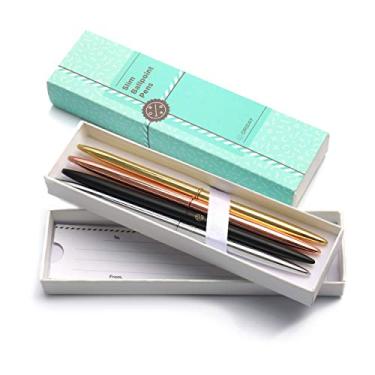 Imagem de Conjunto de 4 canetas esferográficas Oriday cromadas - caneta de ponta esferográfica de metal leve em caixa de presente de tinta preta para casamento, presente de estudante, chá de noiva (sortidas, tinta preta)