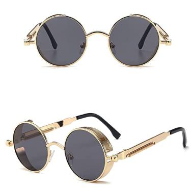 Imagem de Óculos de sol redondos estilo steampunk masculino feminino designer retro redondo armação de metal lente colorida óculos de sol, cinza dourado, outros