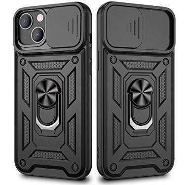 Imagem de VEGO Capa com suporte para iPhone 13 com capa de câmera deslizante, capa magnética de suporte com anel giratório de 360° para iPhone 13 de 6,1 polegadas, 5g 2021, preto fosco