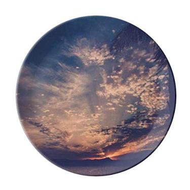 Imagem de Prato decorativo laranja azul escuro céu nuvens salver louça louça jantar