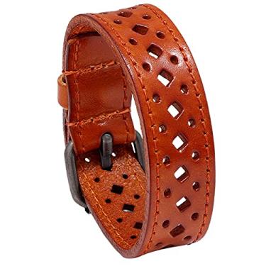 Imagem de YingHwa Pulseira masculina retrô com design oco esculpido pulseira de couro punk rock pulseira de couro larga masculina ajustável alça de pulso personalizada joia de ciclismo, Couro, Sem pedras preciosas