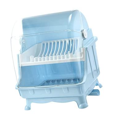 Imagem de Rack De Secagem De Pratos, Rack De Drenagem De Cozinha, Tigela De Pratos, Escorredor De Pauzinhos, Organizador De Pratos, Suporte De Talheres Com Tampa Para Restaurante, Cozinha E Casa(azul)