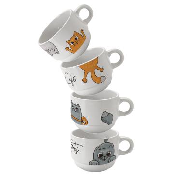 Imagem de Torre com 4 xícaras 180ml café chá Eu amo gatos e café 