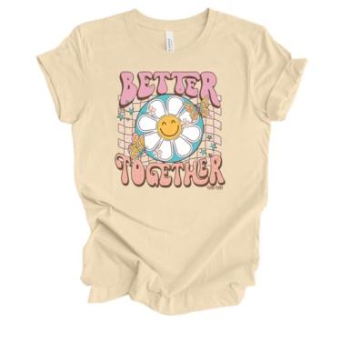 Imagem de Camiseta feminina Better Together Groovy retrô hippie chique margarida Power anos 70 Boho Love, Creme macio, XXG