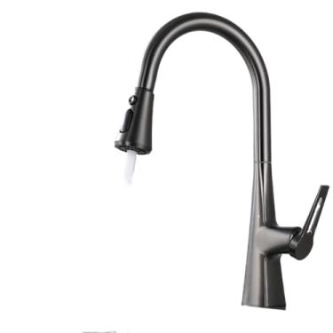 Imagem de Torneira da cozinha pull out stream pulverizador de água quente e fria pia torneiras latão 3 modos único punho misturador lavagem deck montado guindaste, cinza