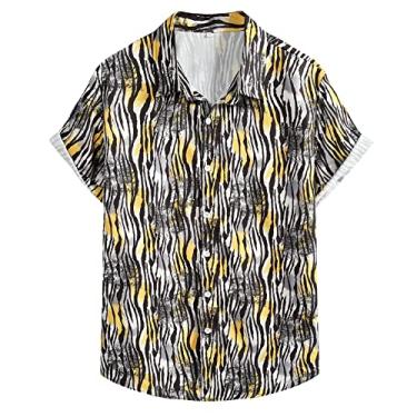 Imagem de Camiseta masculina de verão com estampa casual de manga curta moda praia casual material básico masculino, Preto, XXG