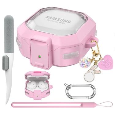 Imagem de Maxjoy Capa para Galaxy Buds Pro 2 – Compatível com Samsung Galaxy Buds 2 Pro, Live, 2 e FE; Capa protetora transparente com chaveiro (bloqueio antiqueda), rosa