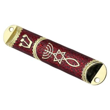 Imagem de Generic 10.6cm porta mezuzah caso porta ornamento símbolo de prosperidade judaica presente feito à mão para acolher e proteção resistente, Vermelho