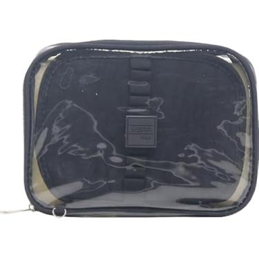 Imagem de Estojo Box 100 Pens Grande Jumbo PVC Transparente Com Aba Necessaire (PRETO)