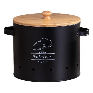 Imagem de Caixa de armazenamento de vegetais de lata de armazenamento de batata, recipiente de cozinha organizador de cozinha, recipiente de armazenamento de alimentos para despensa de bancada, preto grande/74