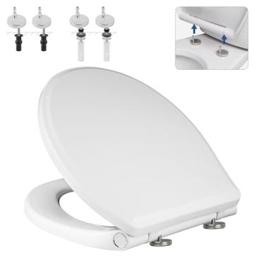 Imagem de Assento de vaso sanitário alongado universal com capa, assento de vaso sanitário oval SoftClose com um clique para liberação rápida compatível com TOTO/Kohler/Gerber, pacote com 2 parafusos e porcas,
