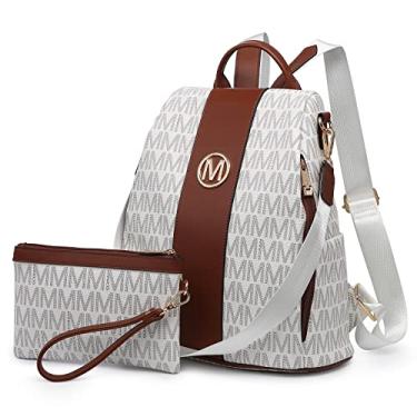 Imagem de Mochila feminina MKP COLLECTION moderna, com vários bolsos, antifurto, bolsa de ombro e de viagem, 2 unidades, Branco, 11.8"L x 5.5"W x 14"H