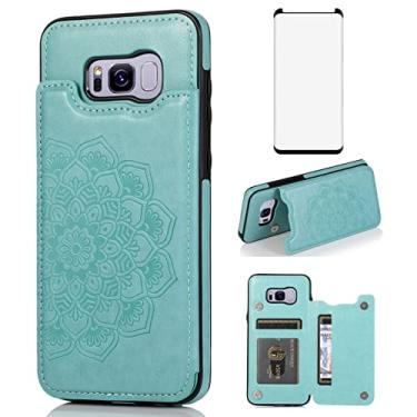 Imagem de Asuwish Capa compatível com Samsung Galaxy S8 Plus e protetor de tela de vidro temperado com compartimento para cartão, suporte para cartão, capa flip para celular Glaxay S8plus S 8 8 plus 8S Edge S8+