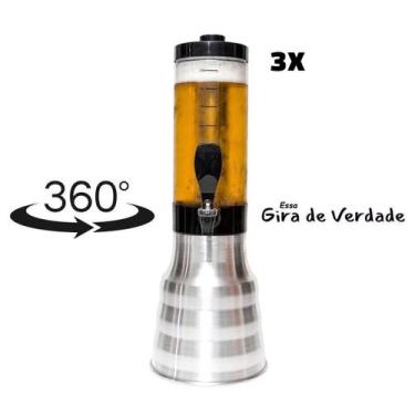 Imagem de 3 Torre Chopp Beer 2 Litros Giratória 360 Removível Prata - Beer Chopp