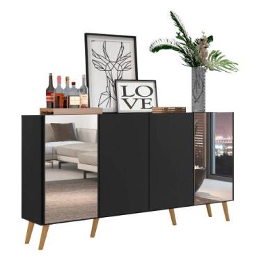 Imagem de Aparador Buffet Retrô com Espelho Multimóveis Vegas FG3562 Preto/Natur