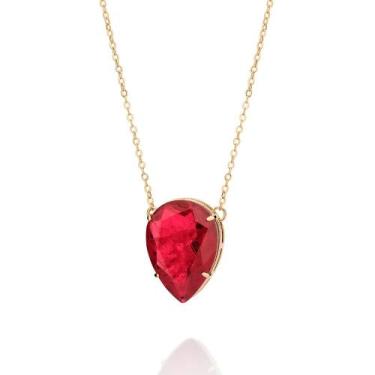 Imagem de Gargantilha rommanel banhado ouro 18k feminino pingente pedra cristal 