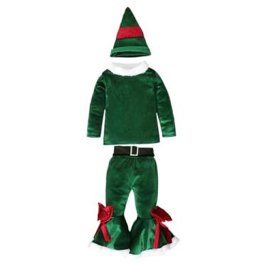 Imagem de rockible Fantasia de Natal infantil, blusas de manga comprida e calças boca de sino para dramatização, Verde, 80cm