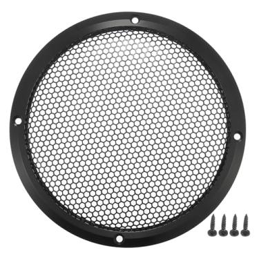 Imagem de ACROPIX Capa universal de grade de alto-falante de carro de 15 cm redonda de malha para alto-falante de áudio de 15 polegadas capa protetora de subwoofer com parafusos de montagem ferro liga de