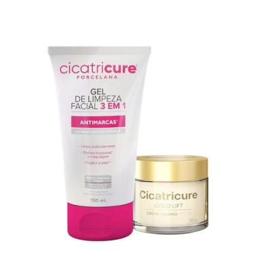Imagem de Kit Cicatricure Porcelana 3 em 1 Gold Lift Diurno Gel Creme (2 produto