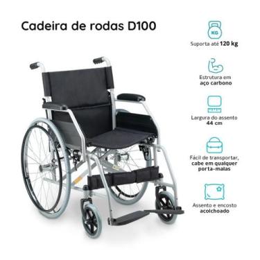 Imagem de Cadeira De Rodas Dobrável Resistente Até 120kg - D100 Dellamed, Preto