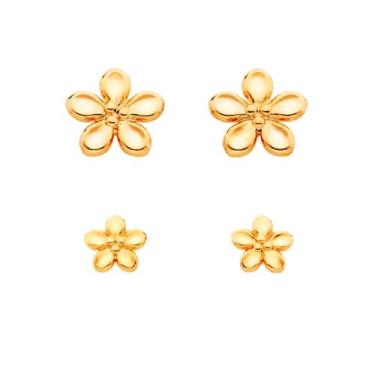 Imagem de Kit Brinco Rommanel Flores Primeiro E Segundo Furo Folheado a Ouro 18k