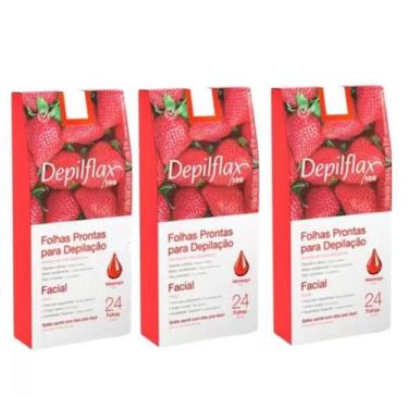 Imagem de 3 Caixas C/24 Folhas de Cera Depilatória Facial Morango - Depilflax