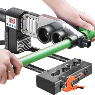 Imagem de Máquina de solda por fusão de tubo, máquina de solda de tubo de plástico, com/tesoura + kit de caixa, para soldagem (20-32mm/20-63mm) tubos ppr/pe/pp, 63#, 32#