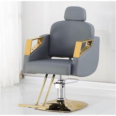Imagem de Cadeira de barbeiro, bomba hidráulica de couro PU, cadeira de salão de barbeiro, com chassi quadrado de pedal, altura ajustável Swiveng de 360 graus, para móveis de salão, cinza, B