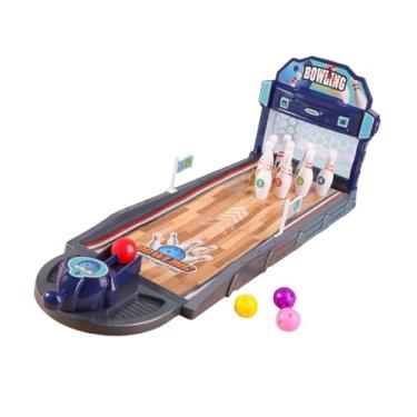 Imagem de Colaxi Conjunto de jogo de boliche de mesa, brinquedo de boliche de mesa, portátil, jogo de mesa educacional inicial engraçado para crianças e adolescentes, Azul