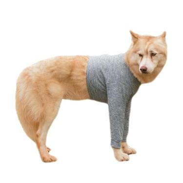 Imagem de Roupa Protetora Pós-Cirúrgica Pet para Cachorro - Peito e Pernas Dianteiras Membros Anteriores - Tecido Dry Fit Transpirável com Proteção Solar UV 50+ (Cinza, 12)