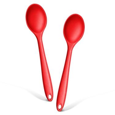 Imagem de E-far Conjunto de 2 Colheres de Silicone para Cozinhar, Utensílios de Cozinha Resistentes Ao Calor, Colheres Antiaderentes para Misturar, Assar, Mexer e Servir, Não Tóxico e Laváve (, Vermelho)