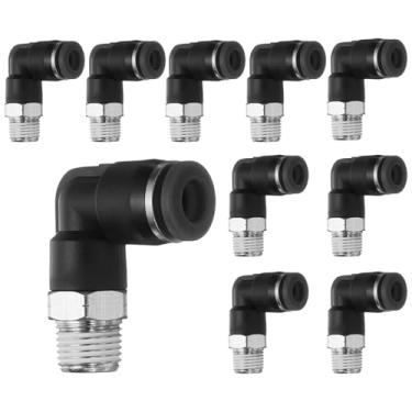 Imagem de HARFINGTON 10 peças de encaixes push to connect cotovelo macho 1/4 polegada tubo OD x 1/8 polegada NPT rosca plástico conexão rápida mangueira de ar kit de encaixe pneumático conector de bloqueio de