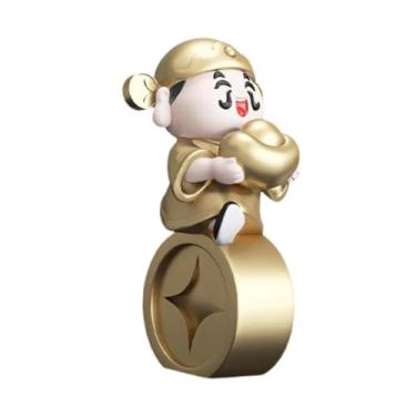 Imagem de Fenteer Estátua de Cai Shen Ornamento Fengshui Estatueta de Buda ao ar livre Estátua do Chinês da Riqueza para Prateleira de Boas-vindas Dormitório Ano, Dourado