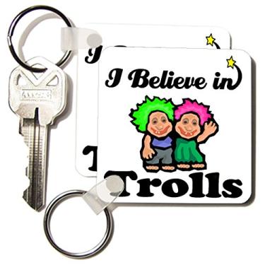 Imagem de 3dRose I Believe In Trolls - Chaveiros, 5,7 x 5,7 cm, conjunto de 2 (kc_105683_1)