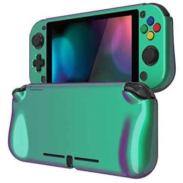Imagem de PlayVital ZealProtect Capa protetora brilhante para Nintendo Switch Lite, capa rígida ergonômica para Switch Lite com protetor de tela e tampas de botão - verde camaleão roxo