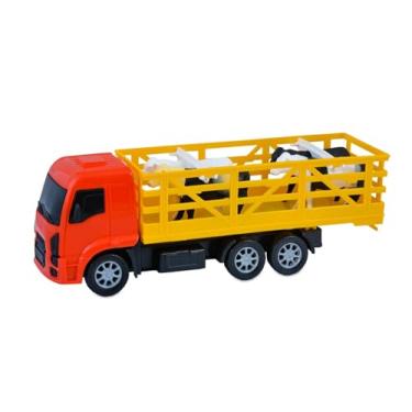 Imagem de Caminhão boiadeiro de brinquedo boi com 4 boizinhos carga viva infantil Mini Fazendinha Fazendeiro