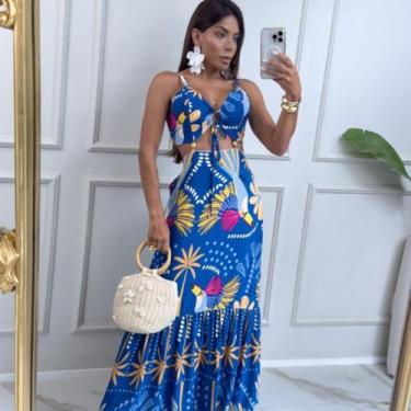 Imagem de Vestido Longo Tropical Feminino Estampado Com Forro e Bojo - NoBrand