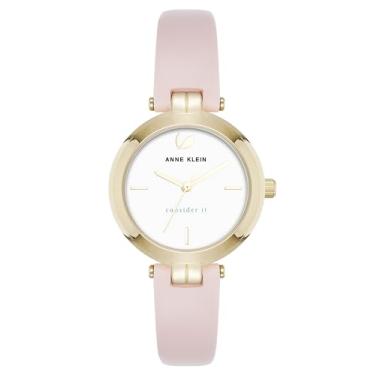 Imagem de Anne Klein Relógio feminino sustentável com pulseira de couro, rosa