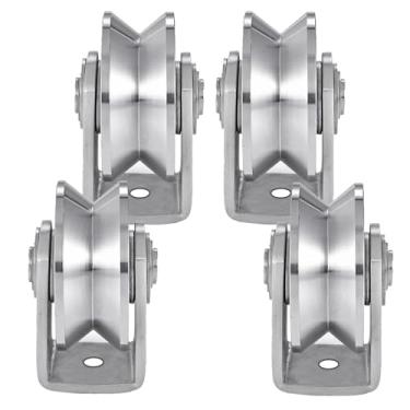 Imagem de VUYBVY Roda De Ranhura Em V, Polia De Cabo De Aço Inoxidável Para Serviço Pesado, Bloco De Rolos De Portão Deslizante, Placa De Rolamento Duplo, Rodízios De Trilho Sólido, Rodas De Portão De Cerca