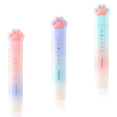 Imagem de 3 tesouras artesanais de aço inoxidável com desenho animado de pata de gato, tesoura dobrável de papelaria com capa de segurança, portátil para corte de papel, scrapbook, artesanato