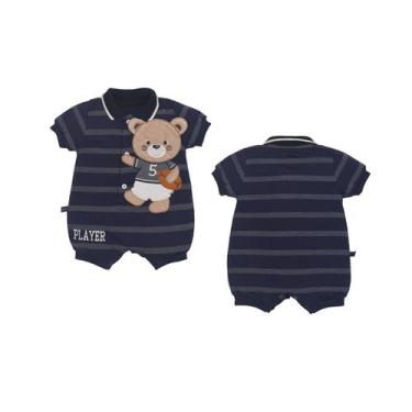 Imagem de Macaquinho Polo Bebê Menino Azul Marinho Bordado Upi Uli, P