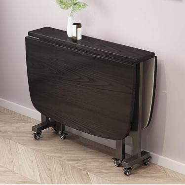 Imagem de Mesa dobrável de jantar - mesa de borboleta extensível com roda universal, mesa de cozinha retangular de madeira que economiza espaço (preta, 100 x 60 cm)