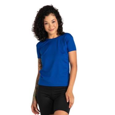 Imagem de Camiseta Feminina Baby Look Dry Fit Básica Lisa  - Techmalhas, Azul ro