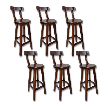 Imagem de Conjunto 6 Bancos Alto Bistrô De Madeira Com Encosto Bancada Ideal Para Bar E Restaurante - Imbuia